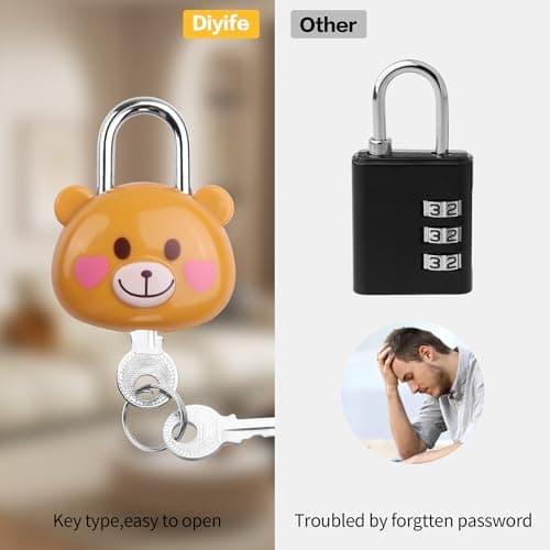 YAODHAOD Cute Little Bear Lock with Keys, Mini Padlock for Gym Lockers, Diaries, Jewelry Boxes, Suitcases & Backpacks Luggage Locks(2PCS) (Brown) — view 2