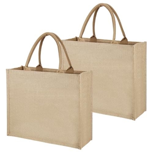 2 Pack Jute Bags, Large Jute Burlap Tote Bag, Jute Beach Bag 40×35×15cm