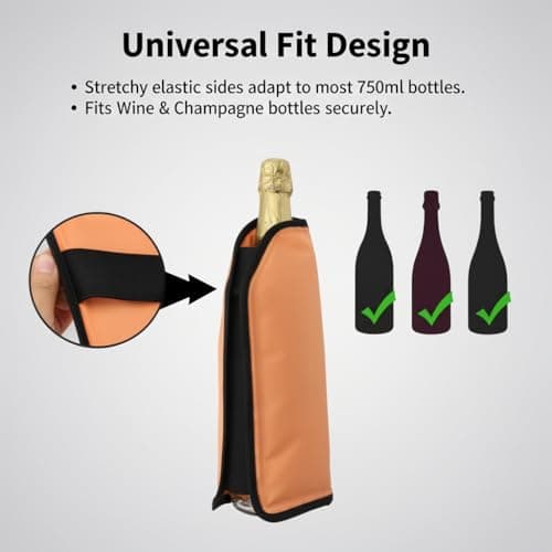 Wine Cooler Sleeve – Rapid Ice Wine Chiller for 750ml Bottles & Champagne – Portable Cooling Gel Jacket with Elastic Sides for Picnics, Dinner Parties & BBQ – Leaks Proof & Durable – Orange — view 6