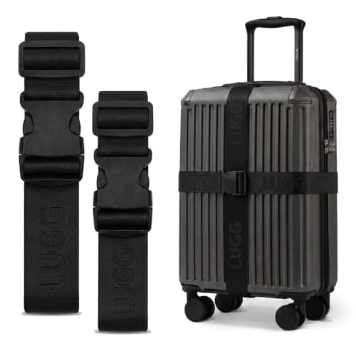 LUGG Luggage Belts for Suitcases 2 Pack – Adjustable Heavy-Duty Strap with Strong POM Buckle, Secure Travel Belt for Suitcase, Briefcase & Travel Bag, Bright Colours for Easy Identification - Black