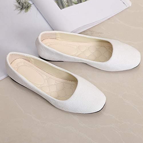 Women's Wide Width Flat Shoes Slip On Loafers Ladies Round Toe Low Top Suede Ballet Shoes Office Classic Dress Flats Lightweight Comfortable Travel Loafers White — view 5