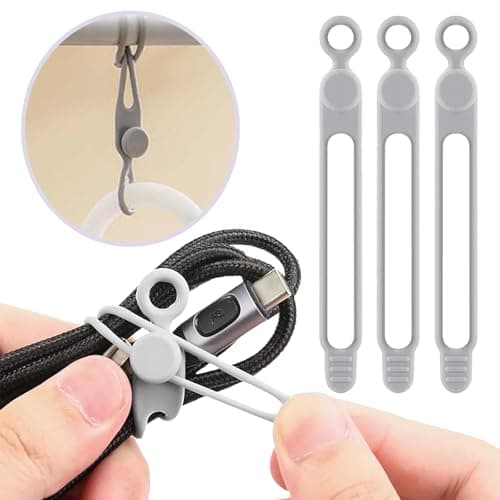 Silicone Cable Organiser Straps, 6pcs Reusable Elastic Cable Ties for USB Cables, Phone Chargers, Earphones & Wires, Multi-Colour Cord Management Wraps for Home Office Travel (White) — view 5