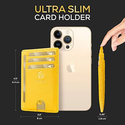 PIRNA Slim Wallet for Women | RFID Blocking Small Credit Card Holder – Thin Card Wallet with Small Money Pocket & Gift Box (Yellow) — view 5