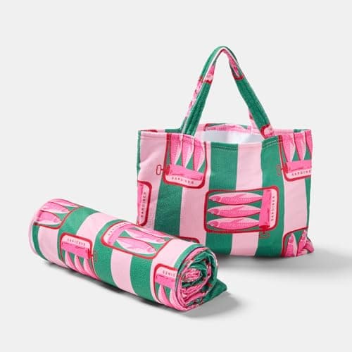 OHS Beach Towels for Adults Sun Lounger, Soft Quick-Dry Absorbent Sardine Stripe Sunbed Towels with Pockets Large Microfibre Beach Towel Summer Holiday Essentials, 75 x 215cm - Pink/Green — view 4