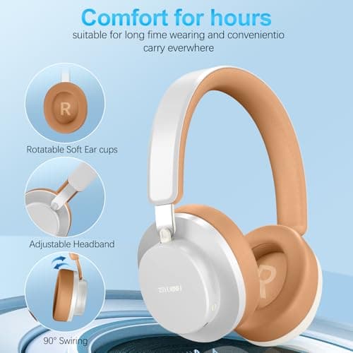 Noise Cancelling Headphones Wireless Bluetooth, Over Ear Headphones Bluetooth with Microphone, Cancelling Wireless Headphone Over Ear, 65h Playtime, Clear Calls, Comfort Fit For Travel (Grey Brown) — view 6