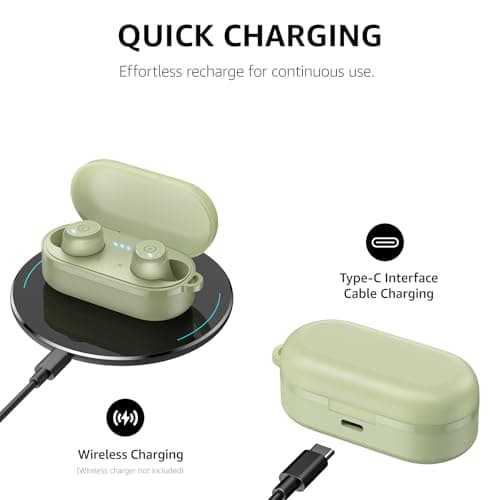 TOZO T10 2026 Bluetooth 5.3 Earbuds True Wireless Stereo Earphones Headphones IPX8 Waterproof in Ear Wireless Charging Case Built in Mic Headset Premium Sound with Deep Bass for Running Sport (Green) — view 5