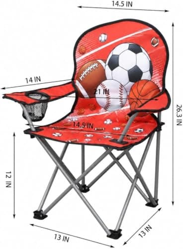 ALUNA Kids Foldable Outdoor Camping Chair Assorted Designs with Cup Holder & Security Lock for Picnic Garden Patio Beach Fishing (Red) — view 3
