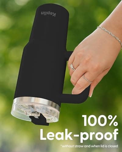 Keplin 40 oz / 1200 ml Insulated Travel Tumbler – Double Wall Stainless Steel Cup with Leak-Proof Lid, Thermal Flask Keeps Drinks Hot & Cold, Dishwasher Safe, Fits Car Cup Holders - Black — view 5