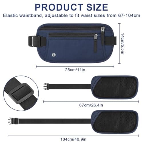 Aucuu Travel Money Belt with RFID Blocking, Ultra-Thin Passport Holder for Travel, Waist Pack Anti Theft, Hidden Travel Wallet Under Clothes to Protect Cash, Credit Cards Passport for Women, Men — view 2