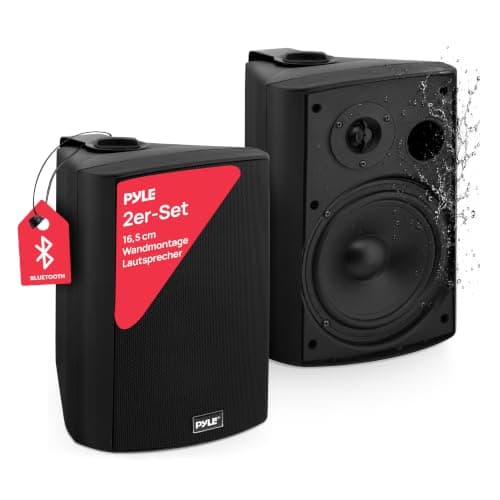 Pyle Bluetooth Speakers, Waterproof Wall-Mounted Wireless Speaker System, Indoor/Outdoor, Weatherproof, Heavy-Duty Stereo Sound, Compatible with iPhone, Android, Tablet & PC (Pair, Black)