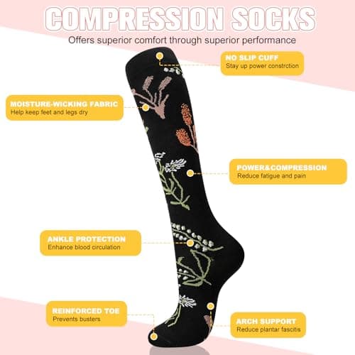 Zuimei 6 Pairs Compression Socks for Women Men — view 5