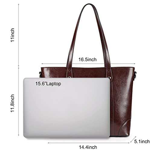 S-ZONE Leather Tote Bag for Women Office Shoulder Handbag 15.6 Inch Work Laptop Briefcase — view 6
