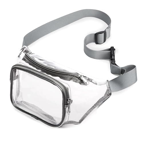 Clear Bum Bag,Stadium Approved Bumbag Fanny Pack Transparent Money Belt Waist Bag Holographic for Men Boys Running Hiking Travel Sports Grey