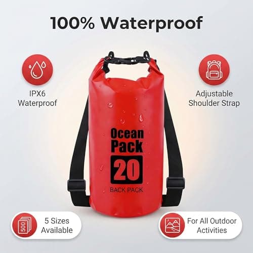 RONGZUBAT 2L Waterproof Dry Bag, Small Roll Top Dry Sack for Phone, Keys and Essentials, Lightweight Waterproof Bag for Kayaking, Paddle Boarding, Beach, Swimming, Camping and Travel - Red — view 6