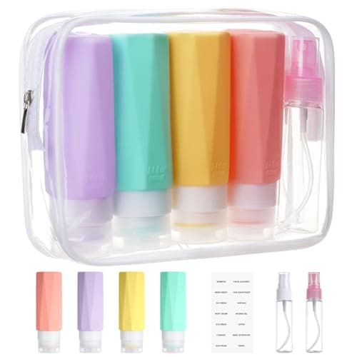 OSDUE Silicone Travel Bottle, 7 Pack Set 100ml Squeezy Travel Bottles Leak Proof Refillable Squeezable Containers Pots for Lotion Liquid Shampoos Soap and Toiletries