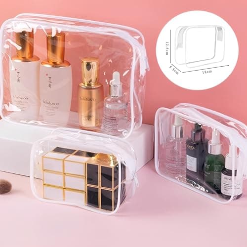 2 Pcs Clear Toiletry Bags for Travel,Medium Waterproof Clear Makeup Bag for Travel,Transparent Wash Bag with White Zip,PVC See Through Cosmetic Bags,Transparent Washbag for Men,Women,Kids — view 4