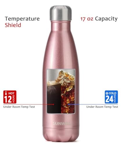 SUNWILL Metal Water Bottle Stainless Steel 500ml, Insulated Reusable Thermal Flask for Cold and Hot Drink, Travel, Sports, Gym, Rose Gold — view 3