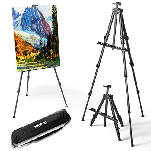 Nicpro Art Easel for Sign, Black Aluminum Metal Tripod Stand - Adjustable Height 17 to 66" for Table-Top/Floor Painting, Drawing, Display, Poster, Canvas