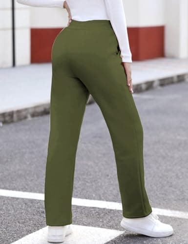 UMIPUBO Womens Fleece Lined Joggers Pant Thermal Sherpa Sweatpants with Pockets Winter Warm Tracksuit Bottoms Jogging Pants Drawstring Sport Trousers for Ladies Running Fitness (Green, M) — view 3
