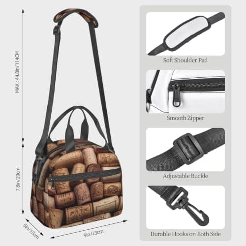 MKNAZ Wine Cork Printed Insulated Lunch Bag, Reusable Cooler Tote Lightweight Waterproof Lunch Tote Bag for Work, School, Travel & Outdoor Activities — view 4
