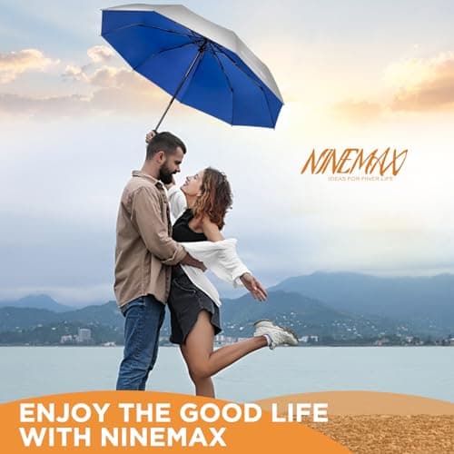 NINEMAX UV Umbrella for Sun Protection UPF 50+, Sun Umbrella UV Protection, Travel Compact Brolly Solar Blocking Reflective Windproof Auto Open Close,46 Inch (Silver Blue) — view 6