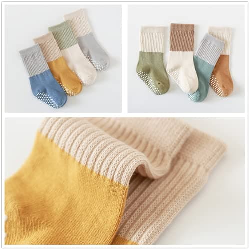 J Poqobog Baby Girls Boys Socks infant Cotton Crew Socks for newborn Non Slip/Anti Skid Toddler Knee-high Socks set… — view 4