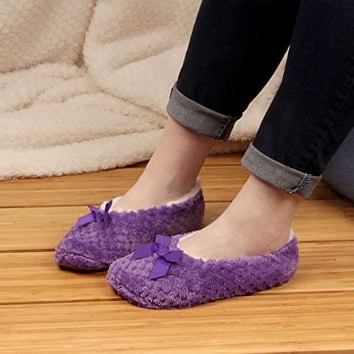 BambooMN Adult Super Soft Warm Cozy Fuzzy Soft Touch Sleeper Slippers Non-Slip Lined Socks – Lilac Spray – Large (UK Size 6-7) — view 2