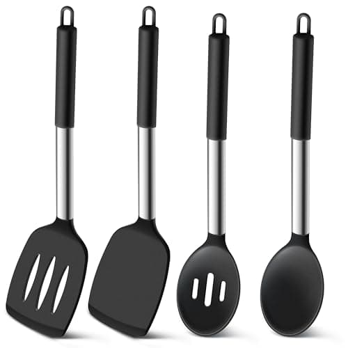 Homikit Black Kitchen Utensil Set, 4Pcs Silicone Turners Spoons for Cooking