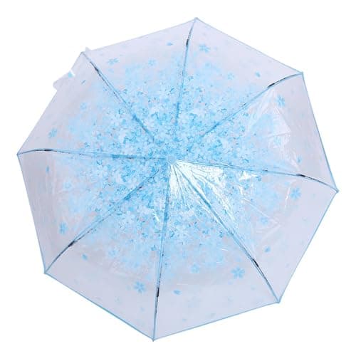 Tiiyee Clear Folding Umbrella, Cherry Blossom Floral for Travel Rain (Blue) — view 3
