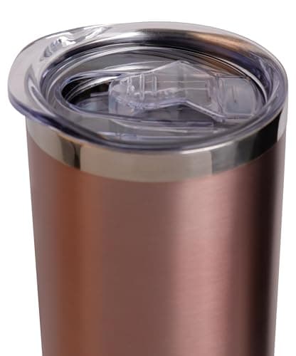 Décor Double Wall Stainless Steel Travel Mug - Keeps 6 Hours Hot - 12 Hours Cold - Car Cup Holder Compatible - Easy Drinking Access with a Slide Cap Lid - 600ml Rose Gold. — view 3