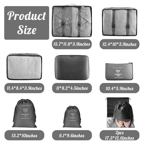 Packing Cubes for Suitcases, MOFELON 9 PCS Travel Luggage Organiser Bags, Compression Packing Cubes for Backpack, Travel Essentials for Clothes Shoes Storage Bag-BLACK — view 2