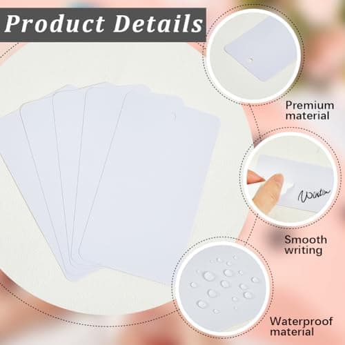 SOFPLATE 100Pcs Blank White Shipping Tags Waterproof Plastic Tags Rectangle 5 x 9cm Hanging Name Identification Eyelet Tag Wires Labeling for Identify Name ID Card Handbag Luggage Outdoor Tagging — view 6