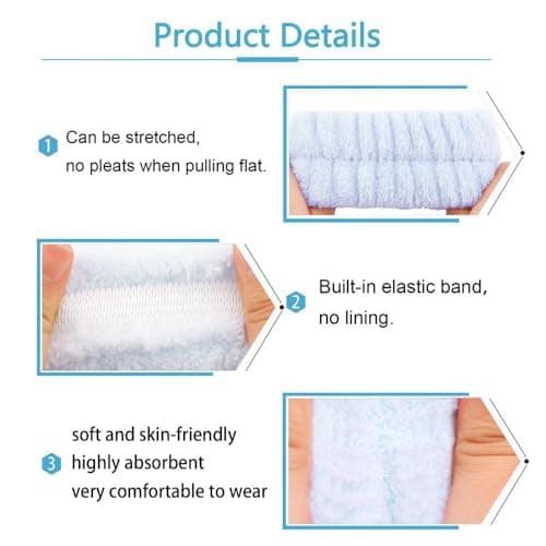5 Pcs Spa Headbands for women and girls face washing, makeup, facial skin care, fluffy sponge SPA hairband bow hairband hairpin wristband set.(Sky blue) — view 5