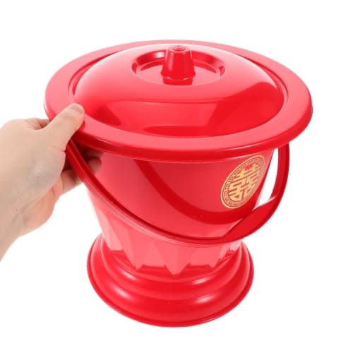 Red Wedding Chamber Pot with Lid Portable Plastic for Travel Camping — view 4