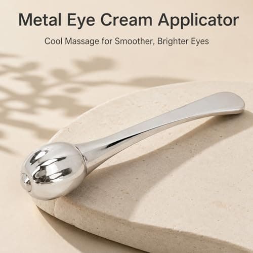 Dual Ended Eye Cream Applicator, Stainless Steel Under Eye Massage Wand with Silicone Scoop, Cooling Metal Skincare Tool for Eye Serum Moisturiser Application — view 3