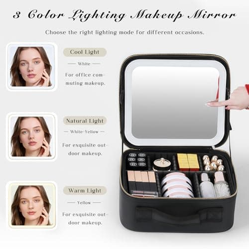 Makeup Bag with LED Mirror, Cosmetic Travel Bag with Light up Mirror, Portable Vanity Case with Adjustable Dividers, Makeup Brush Holder Storage — view 4