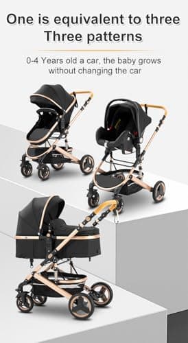 YAZOCO 3 in 1 Prams Travel System, Foldable Lightweight Baby Stroller, Adjustable Handle, Aluminum Frame for Newborn 0-4 Years Changing Bag (530 Grey) — view 3