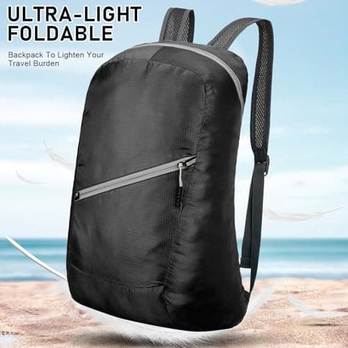 Risipu 2 Pack Foldable Backpack Mens Women, Lightweight Packable Rucksack, 20L Water Resistant Daypack for Outdoor Sport Trip, Hiking, Commuting (2, Black, Dark Blue) — view 5
