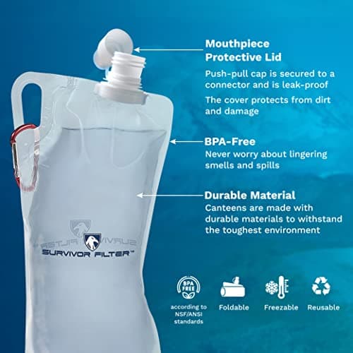 SURVIVOR FILTER 1L Clear Collapsible Water Bottle - Travel, Hiking, Foldable, BPA-Free - 2 x 33oz — view 4