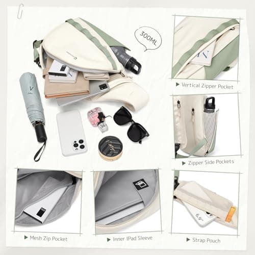 GOLF SUPAGS Sling Crossbody Bag for Men Women Tactical Shoulder Daypack Anti-Theft Cross Body Chest Bags for Casual Travel Hiking Sport Gym Motorcycle (Cream White & Mint Green) — view 2