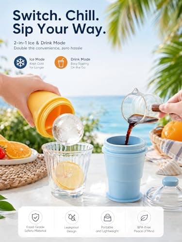 Collapsible Cup Silicone Folding Ice Hockey Cup 2 in 1 Ice Ball Maker with Straw Portable Foldable Leakproof Travel Tumbler for Coffee Camping Office Home (Yellow) — view 5