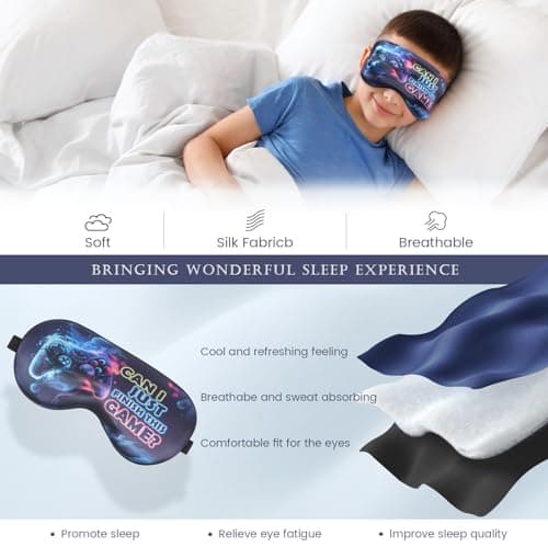 TeTupGa 2 Pack Sleep Mask for Kids Boys, Silk Blackout Eye Mask for Sleeping, with Adjustable Strap Adult Children's Bedtime Eye Cover for Side Sleepers, Travel & Home Use (2Pcs Game-B) — view 5