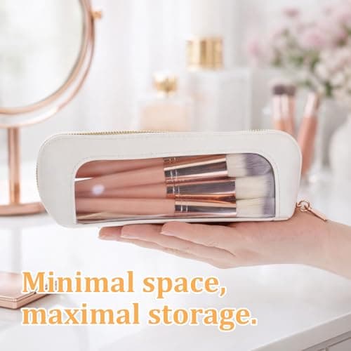 JJUNW 2Pcs Clear Makeup Brush Bag, Beige Leather Portable Makeup Brush Bag — view 5