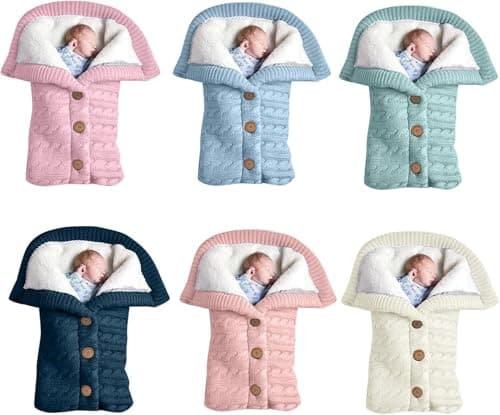 Baby Blanket Soft Fleece Knitted for Newborns, Cosy Sheepskin Pram Insert, Fleece Lined Foot Warmer, Fluffy Cot, Travel, Car Seat and Pram Blanket, Light Blue — view 2