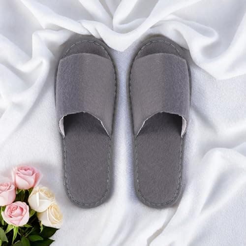 kuou Disposable Spa Slippers,12 Pairs Hotel Guest Slippers Grey Open Toes — view 2