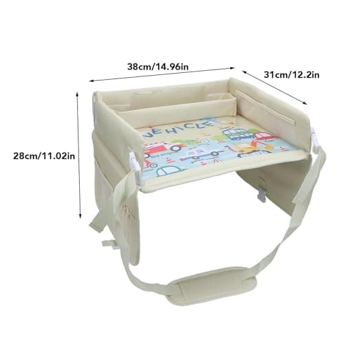 Masyrt Kids Travel Tray, Foldable Toddler Lap Desk Organizer, Cartoon Pattern, Road Trip Must Have, for Car & Airplane, Ideal for Toddler Car Seat & Kids Car (Car Pattern) — view 2