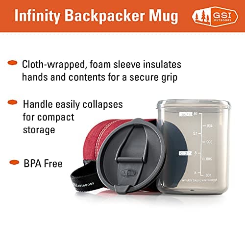 GSI Outdoors Backpacker Neoprene Mug I Infinity Lightweight BPA-Free Mug for Camping & Outdoors, 17 unces, Heathered Red — view 4