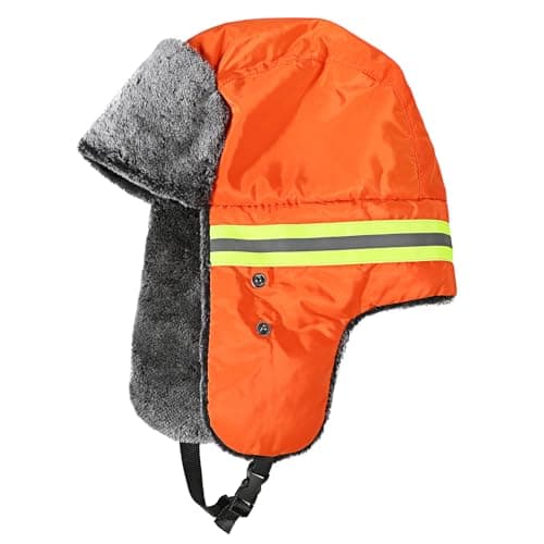 SIQITECHUK Unisex Reflective Trapper Hat with Detachable Mask Windproof Winter Warm Hat Thermal Faux Fur Trooper Hat for Skiing Hiking Cycling Camping (UK, Alpha, One Size, Orange) — view 6