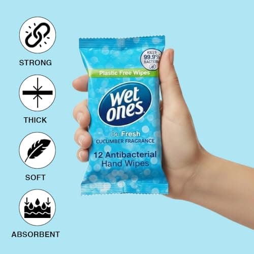 3 Pack Wet Ones Antibacterial Hand Wipes – 36 Wipes, Plastic Free, Cucumber Fragrance, Travel Size Hand Cleaning Wipes for Home, Office, School Car Travel Everyday Fresh Cleaning & On the Go Use — view 2