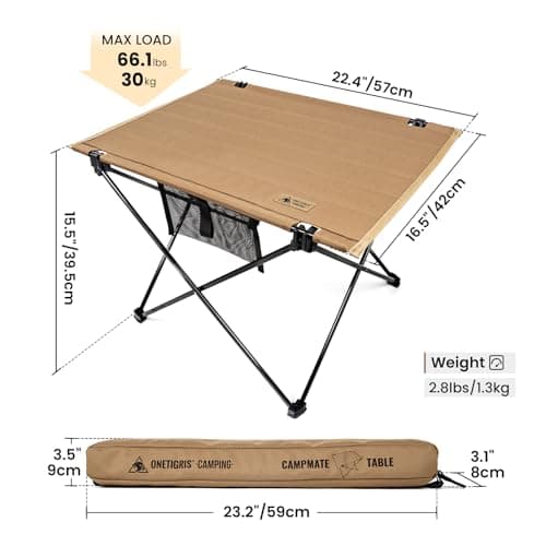 ONETIGRIS Foldable Camping Table, Lightweight Portable Table Sturdy & Quick Setup, Holds Up to 66 lbs, Perfect for Camping, Hiking, Backpacking, Picnic, Beach, Travel — view 2